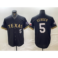 Texas Rangers #5 Corey Seager Number Black Gold JEROMEN Cool Base Stitched Jersey