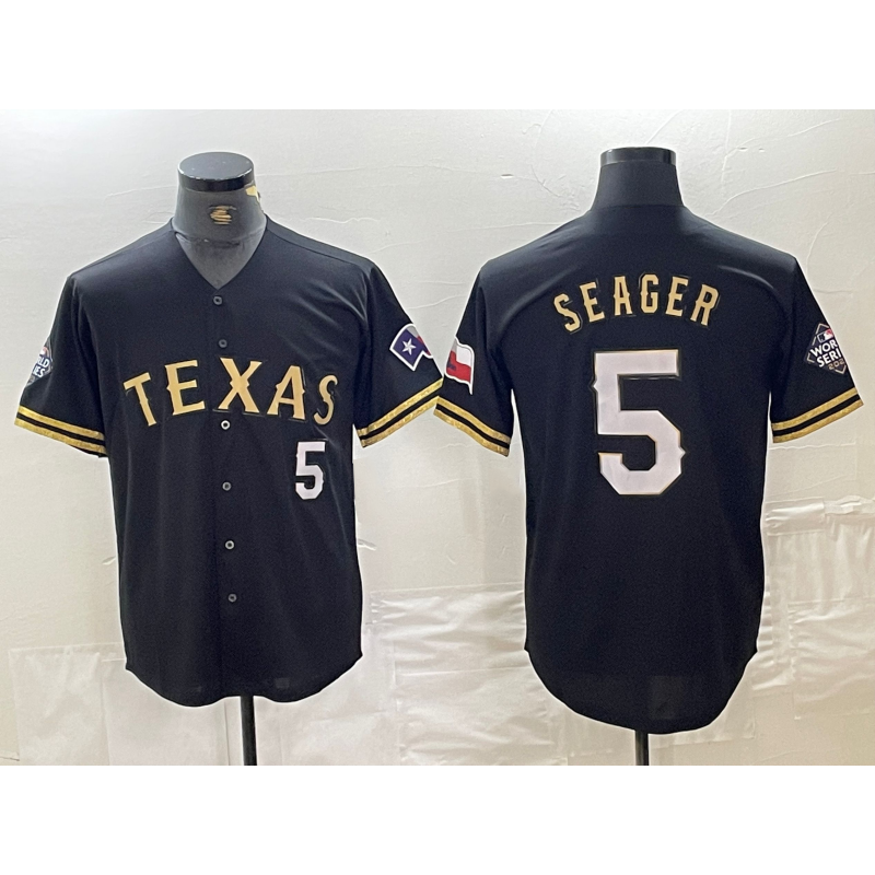 Texas Rangers #5 Corey Seager Number Black Gold JEROMEN Cool Base Stitched Jersey