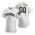Custom Milwaukee Brewers White JEROMEN Stitched Flex Base Golden Edition Jersey