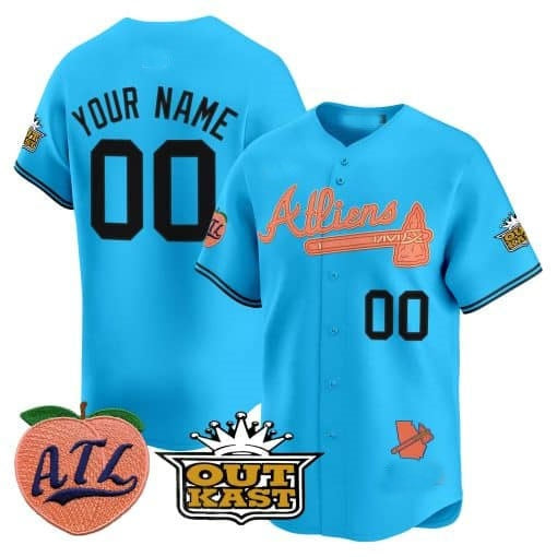 Custom Atlanta Braves Atliens & Peach Vapor Premier Limited Jersey ¨CBlue JEROMEN