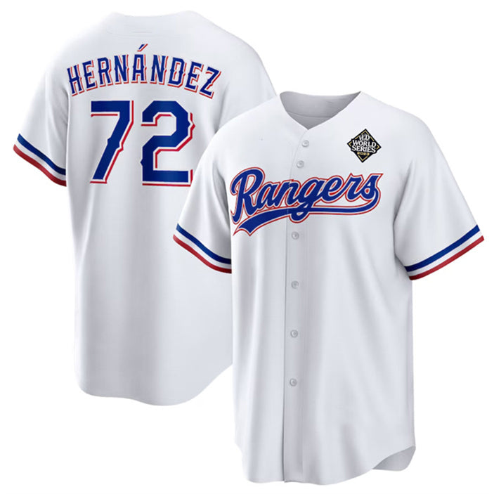 Texas Rangers #72 Jonathan Hern¨¢ndez White JEROMEN 2023 World Series Stitched Jersey