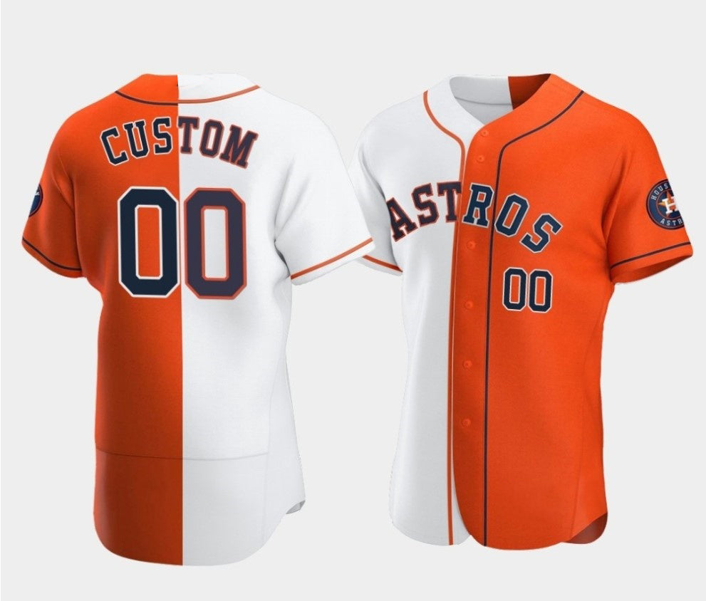 Custom Houston Astros Orange and White JEROMEN Split Stitched Jersey