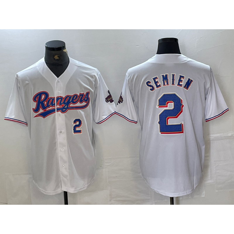 Texas Rangers #2 Marcus Semien Number White JEROMEN 2023 World Series Champions Cool Base Jersey 2