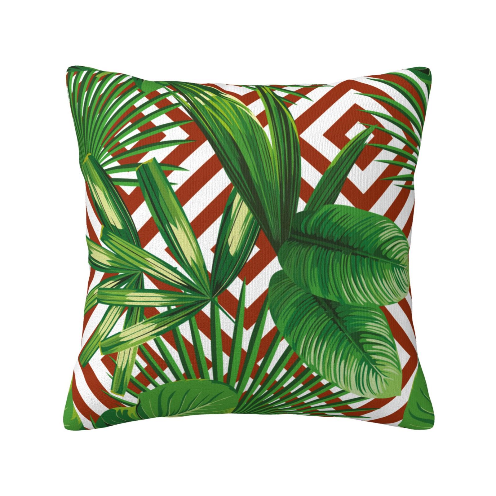 Keyword2 Realistic Vivid Green Leaves Of Palm Tree Red Pillow 18x18in - Main Image