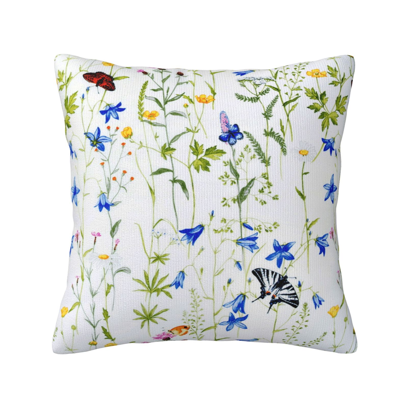 Keyword3 Colorful Blossoms Blue Pillow 18x18in - Main Image